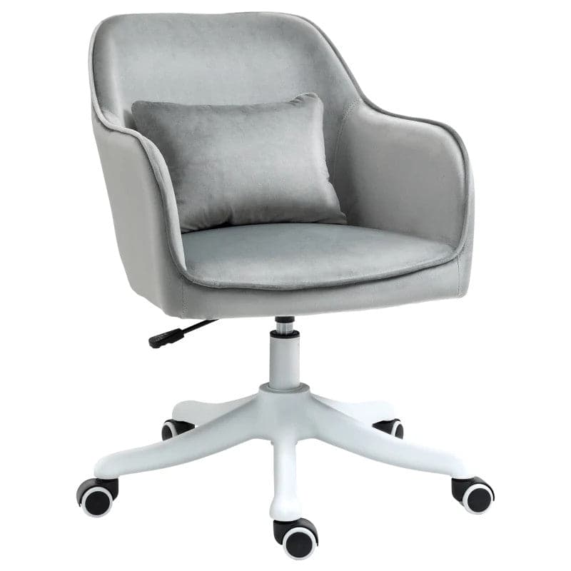 ProperAV Extra Velvet-Feel Adjustable Swivel Office Chair with Massage Lumbar Pillow Grey
