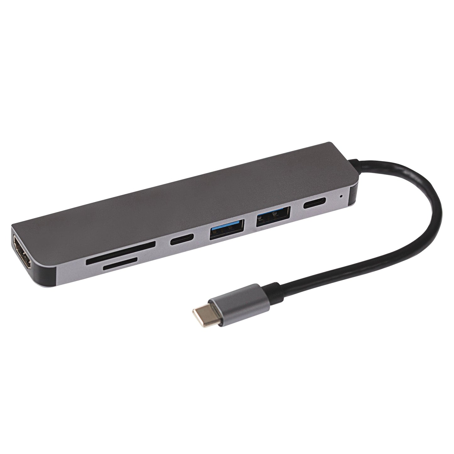 Nikkai USB-C Multiport Hub to 2x USB-A 3.0 / HDMI / 2x USB-C / SD & MicroSD Card Reader - maplin.co.uk