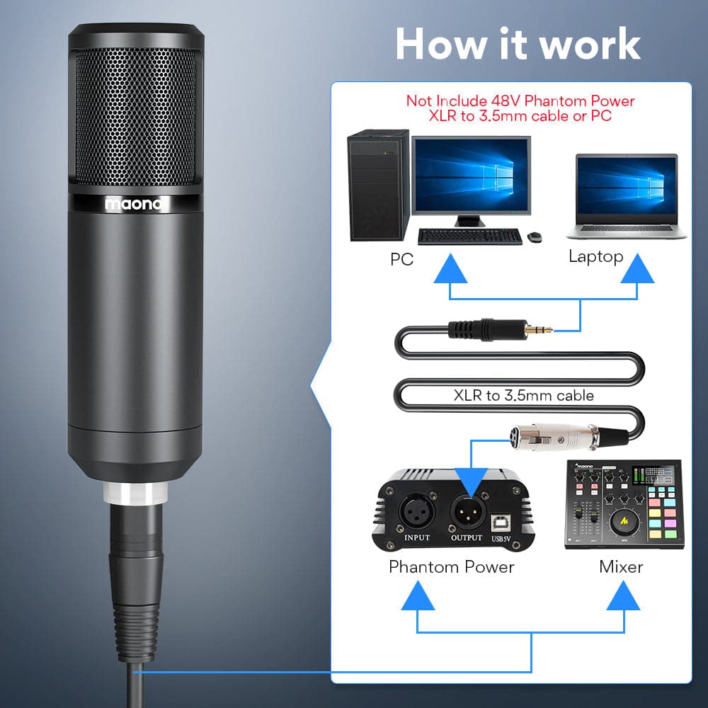 Maono XLR Cardioid Professional Vocal Studio Microphone with Boom Arm Kit - maplin.co.uk