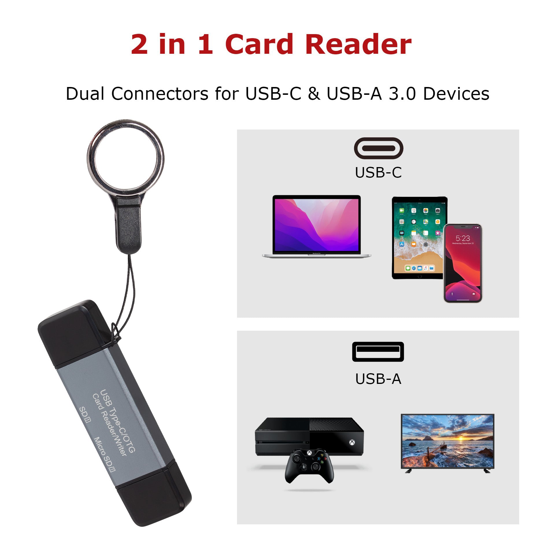 Maplin USB-C and USB-A 3.0 SD Card Reader for SDXC / SDHC / MicroSDXC / MicroSDHC - Aluminium Case