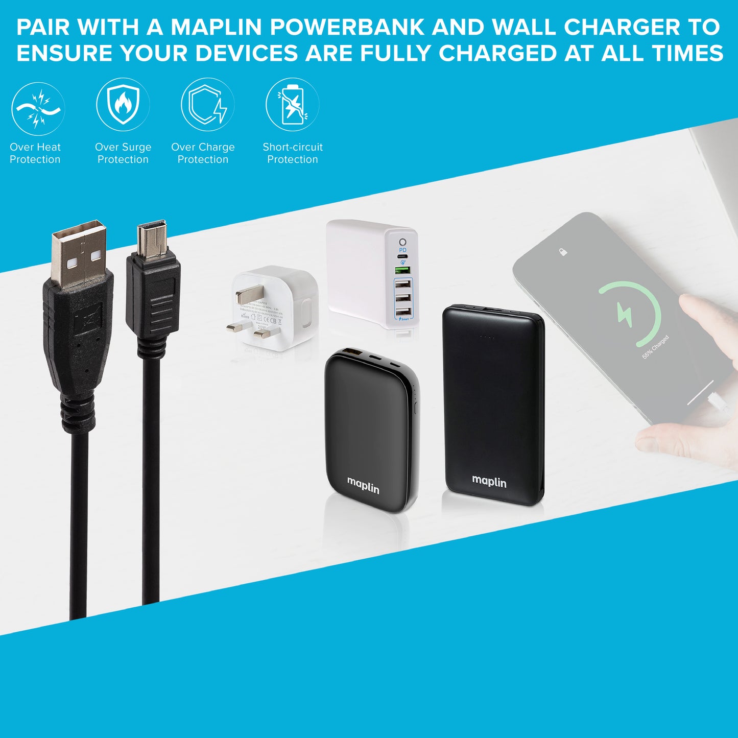 Maplin USB-A to Mini USB-B Cable - Black, 2m
