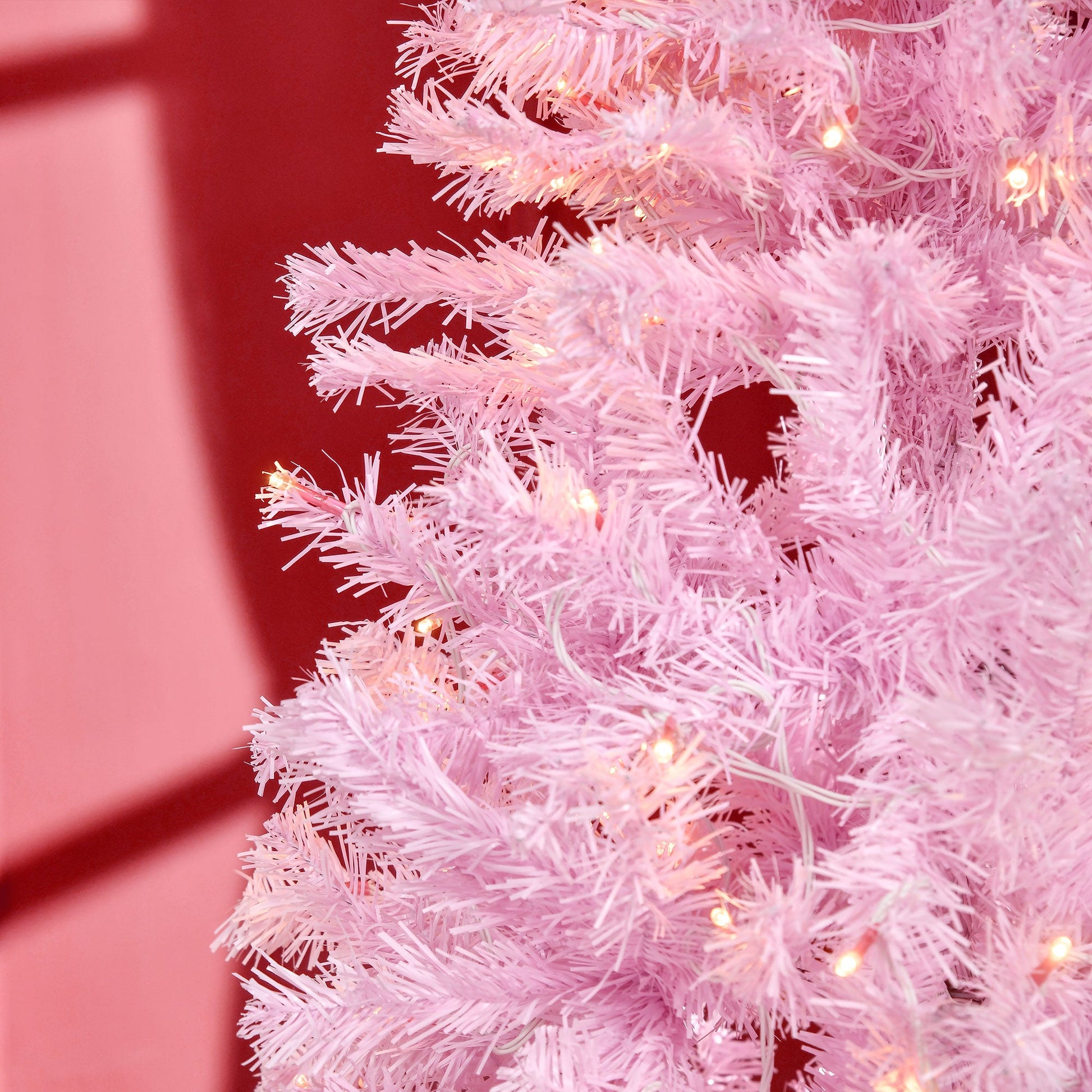 HOMCOM 5ft LED Pencil Slim Artificial Christmas Tree with Realistic Branches - Pink - maplin.co.uk