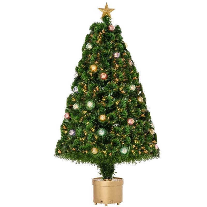 HOMCOM 4ft Pre-Lit Fibre Optic Artificial Christmas Tree with Golden Stand - maplin.co.uk