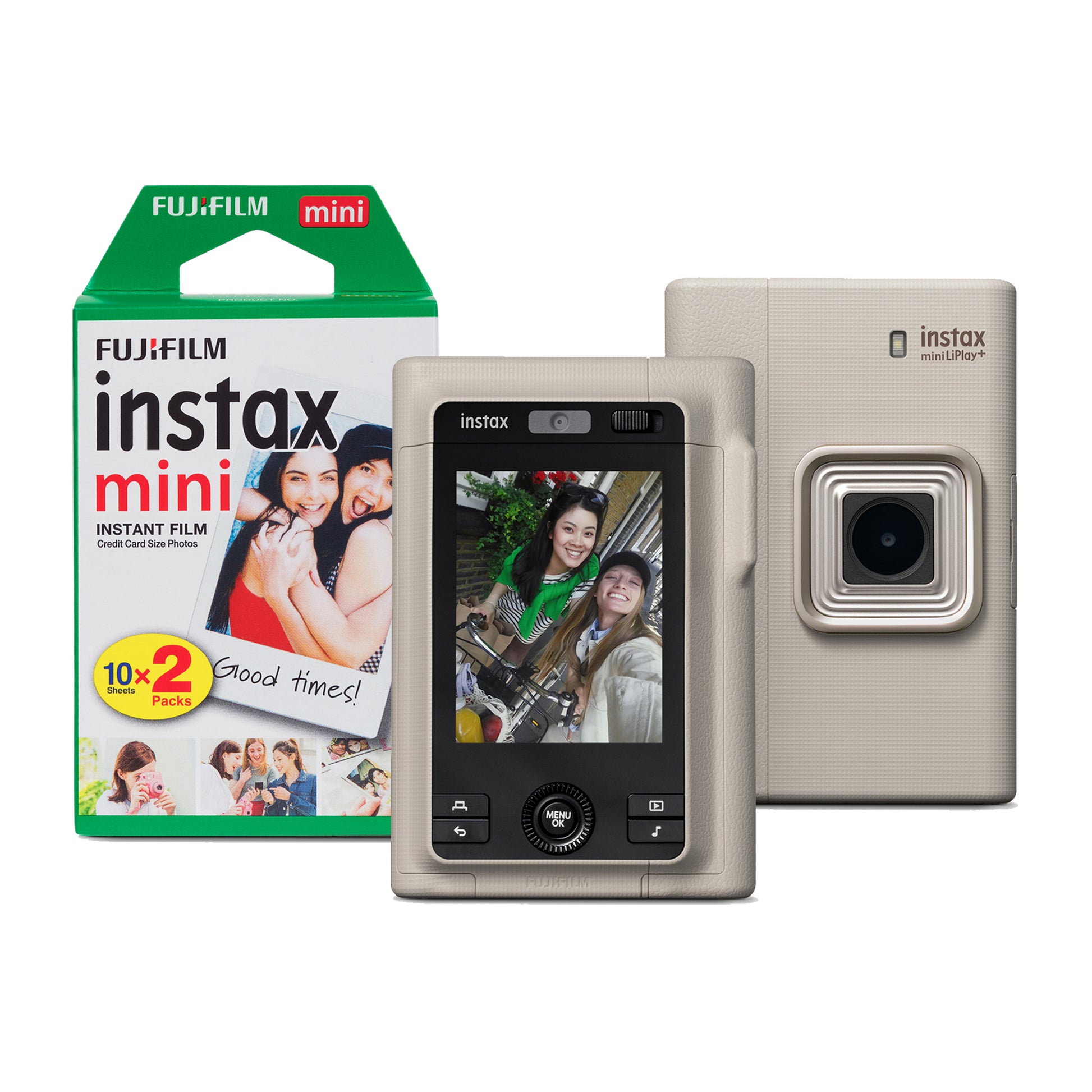 Fujifilm Instax Mini LiPlay Plus Hybrid Instant Camera - Beige Camera + 20 Shot Pack