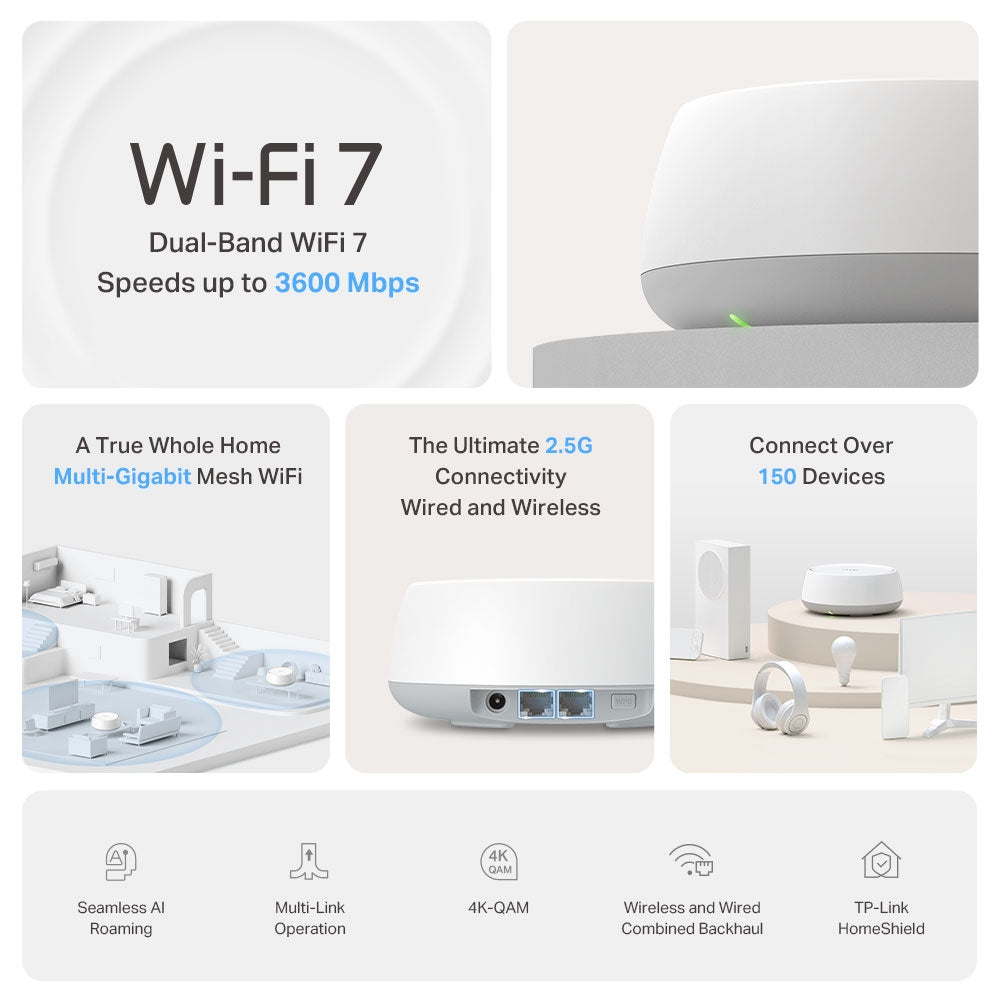 TP-Link Deco BE25 BE3600 Whole Home Mesh WiFi 7 System