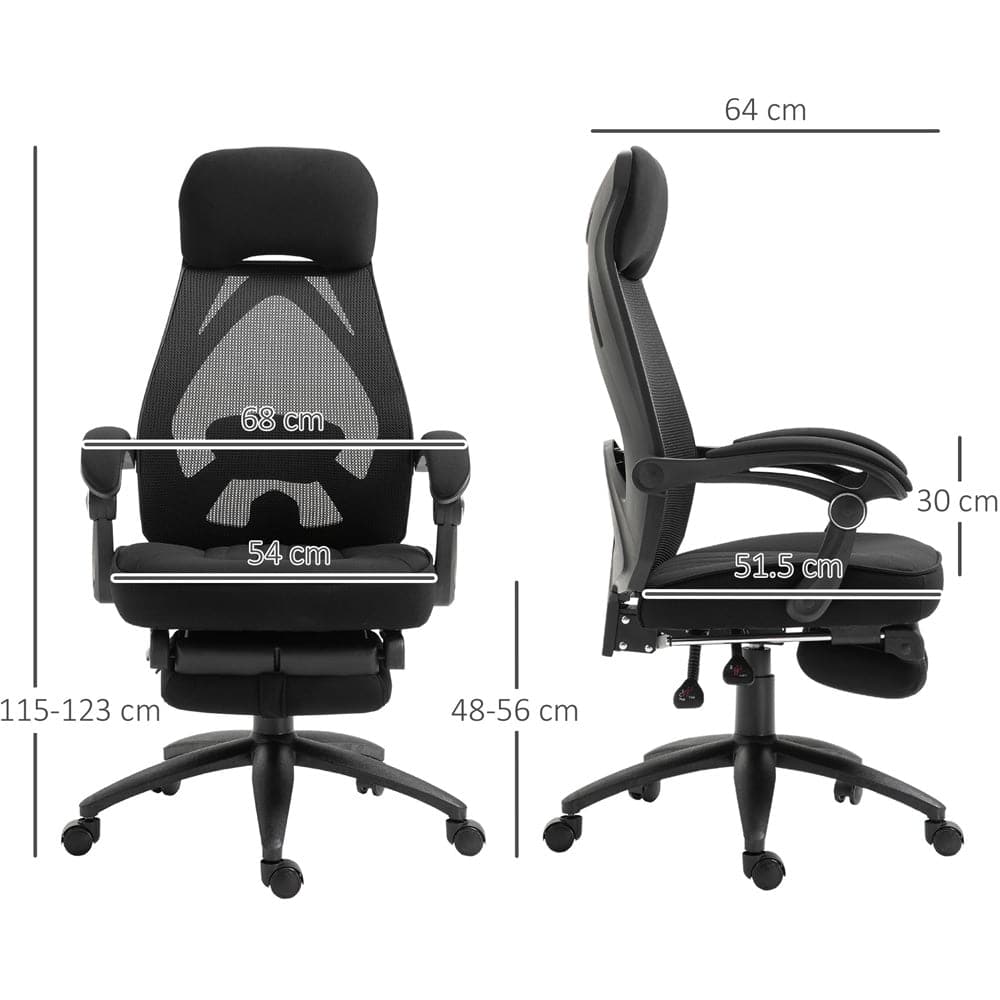 ProperAV Extra Reclining Adjustable Mesh Office Chair with Footrest - Black - maplin.co.uk