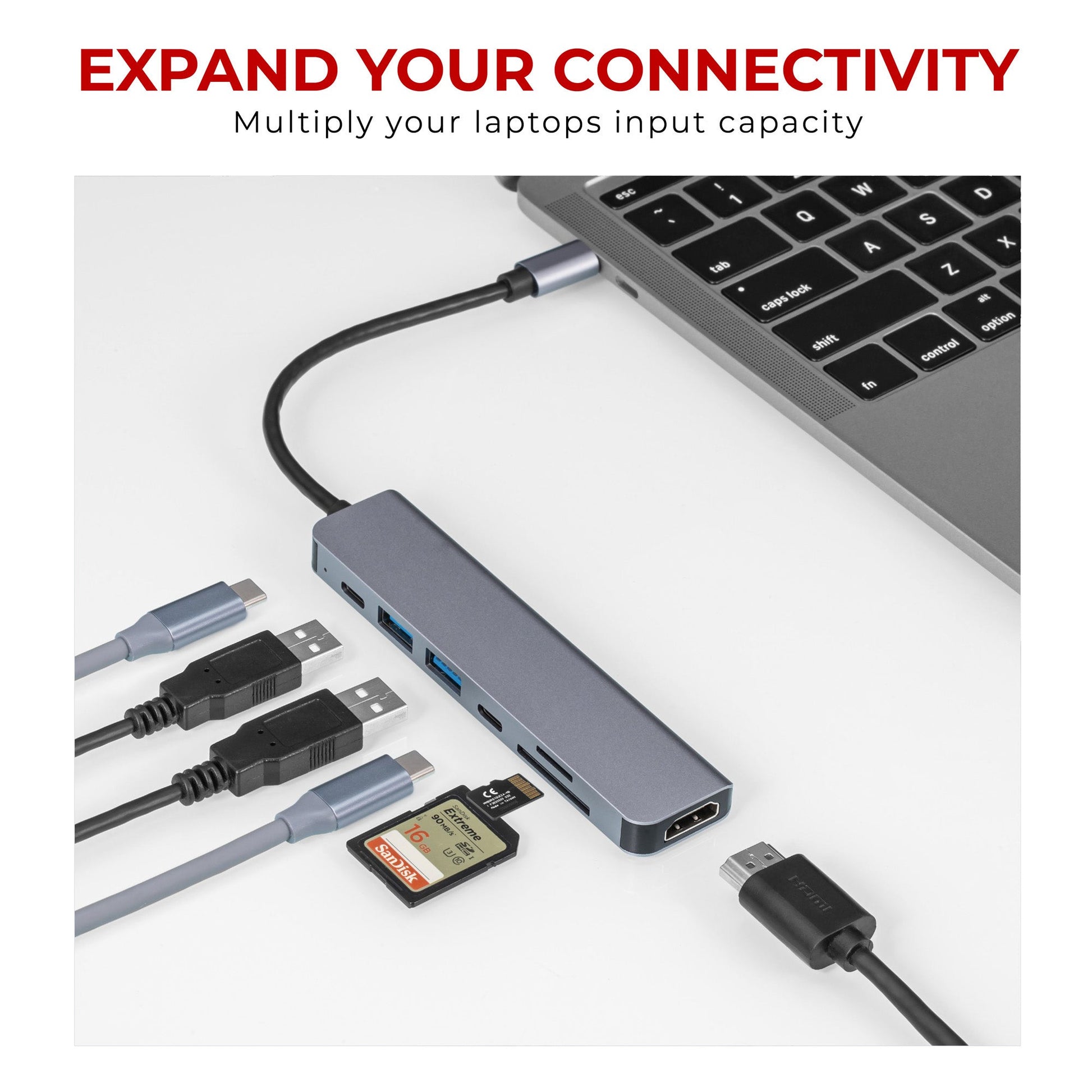 Nikkai USB-C Multiport Hub to 2x USB-A 3.0 / HDMI / 2x USB-C / SD & MicroSD Card Reader - maplin.co.uk