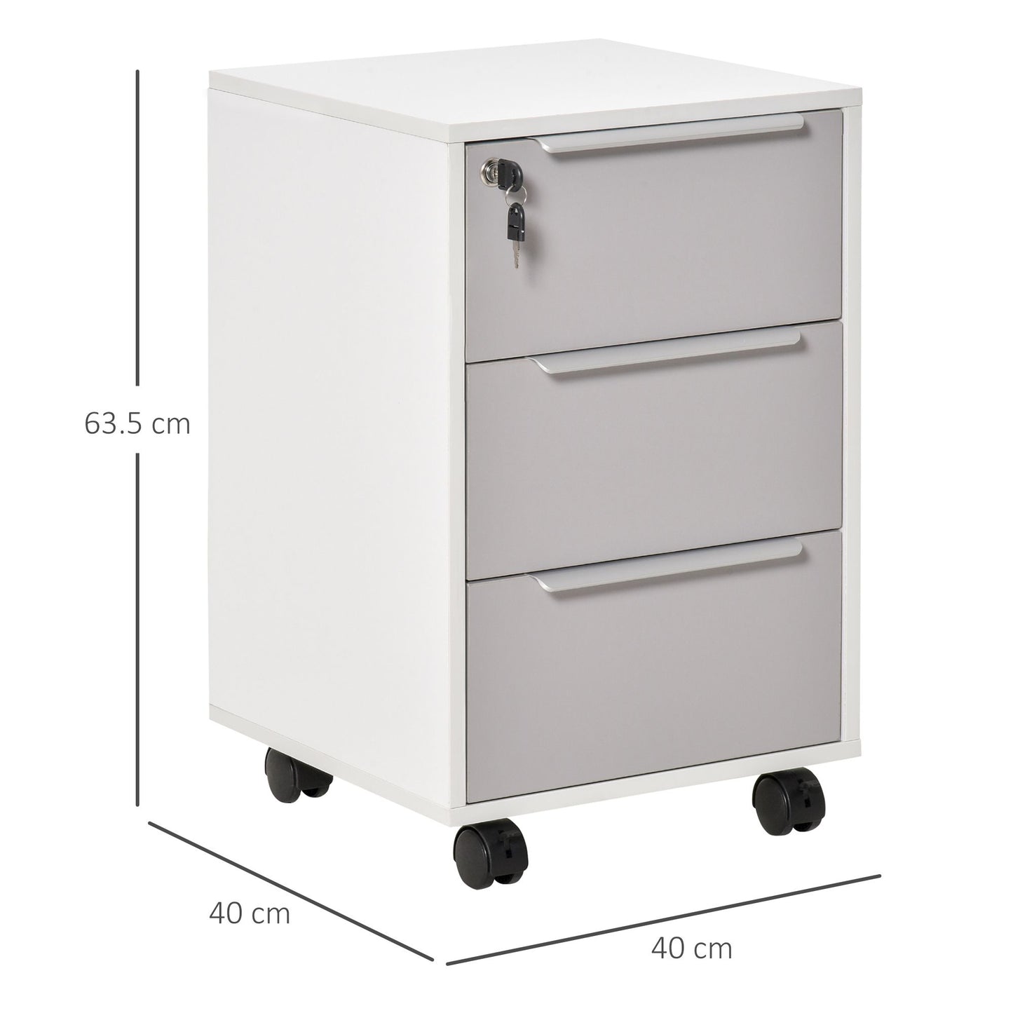 ProperAV Extra 3-Drawer Locking Mobile Filing Cabinet with Wheels - White - maplin.co.uk