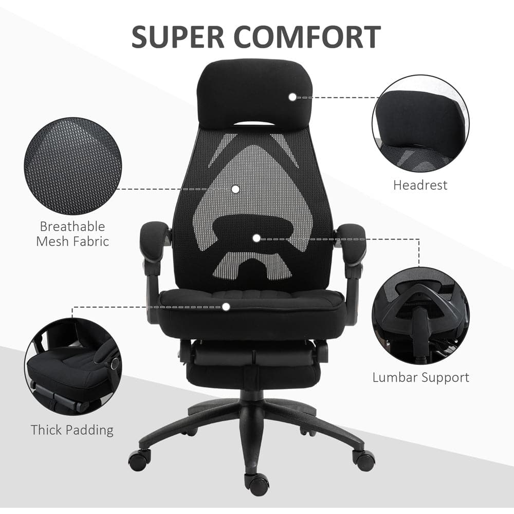 ProperAV Extra Reclining Adjustable Mesh Office Chair with Footrest - Black - maplin.co.uk