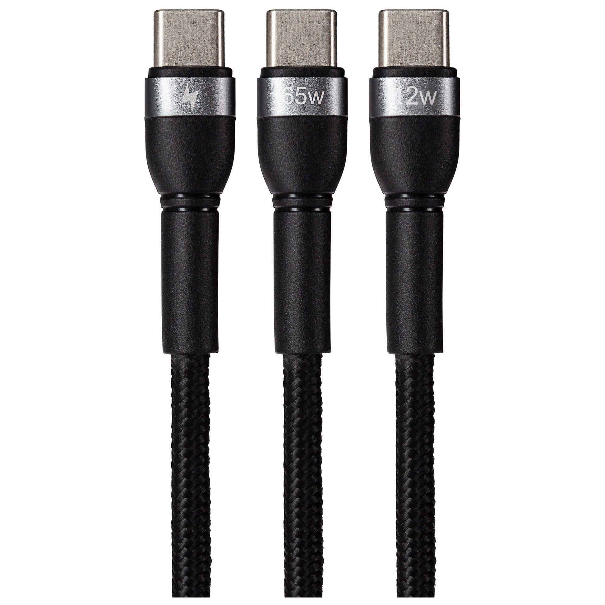 Maplin PRO USB-C to Dual USB-C 65W Braided Cable - Black - maplin.co.uk