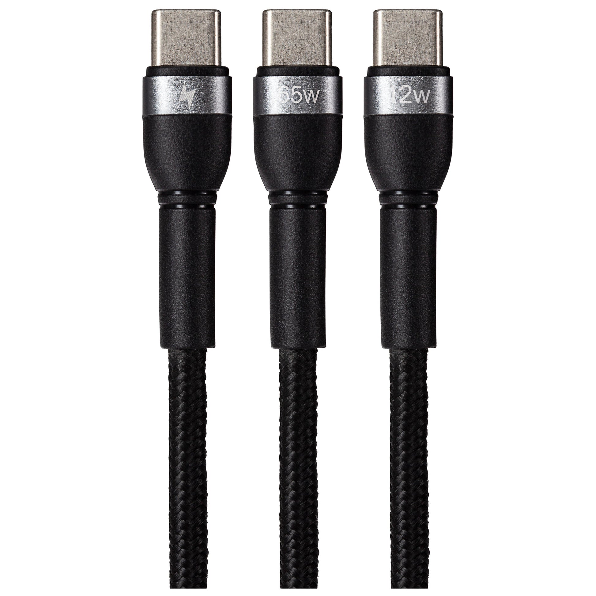 Maplin PRO USB-C to Dual USB-C 65W Data Transfer & Charging Braided Cable - Black - maplin.co.uk