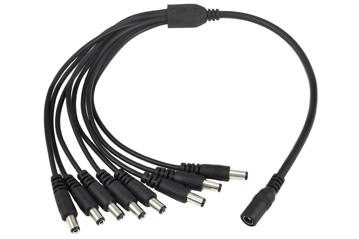 Maplin 8 Way Power Splitter Cable DC 1x Female 8x Male 5.5 x 2.1mm Plug for CCTV - Black - maplin.co.uk