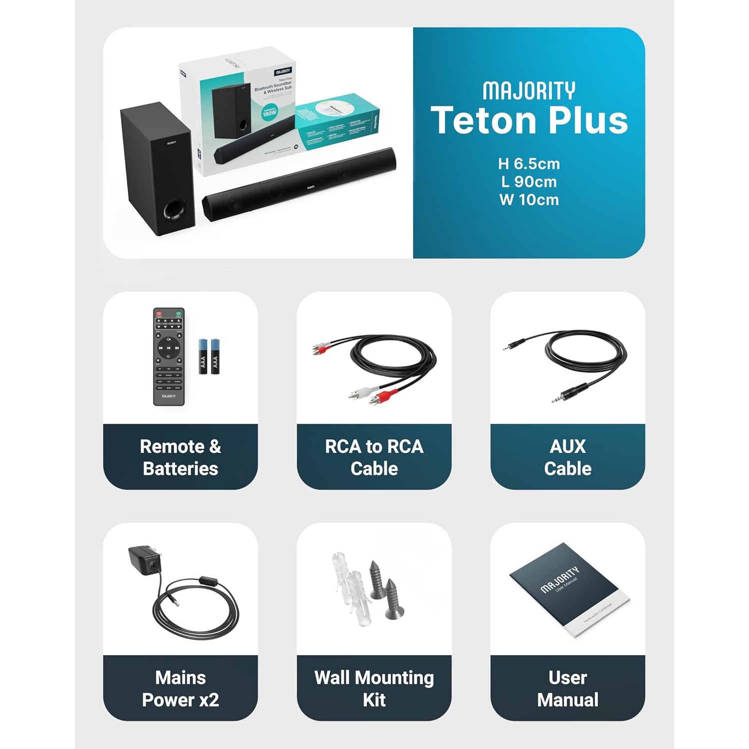 Majority Teton Plus Bluetooth Soundbar & Subwoofer