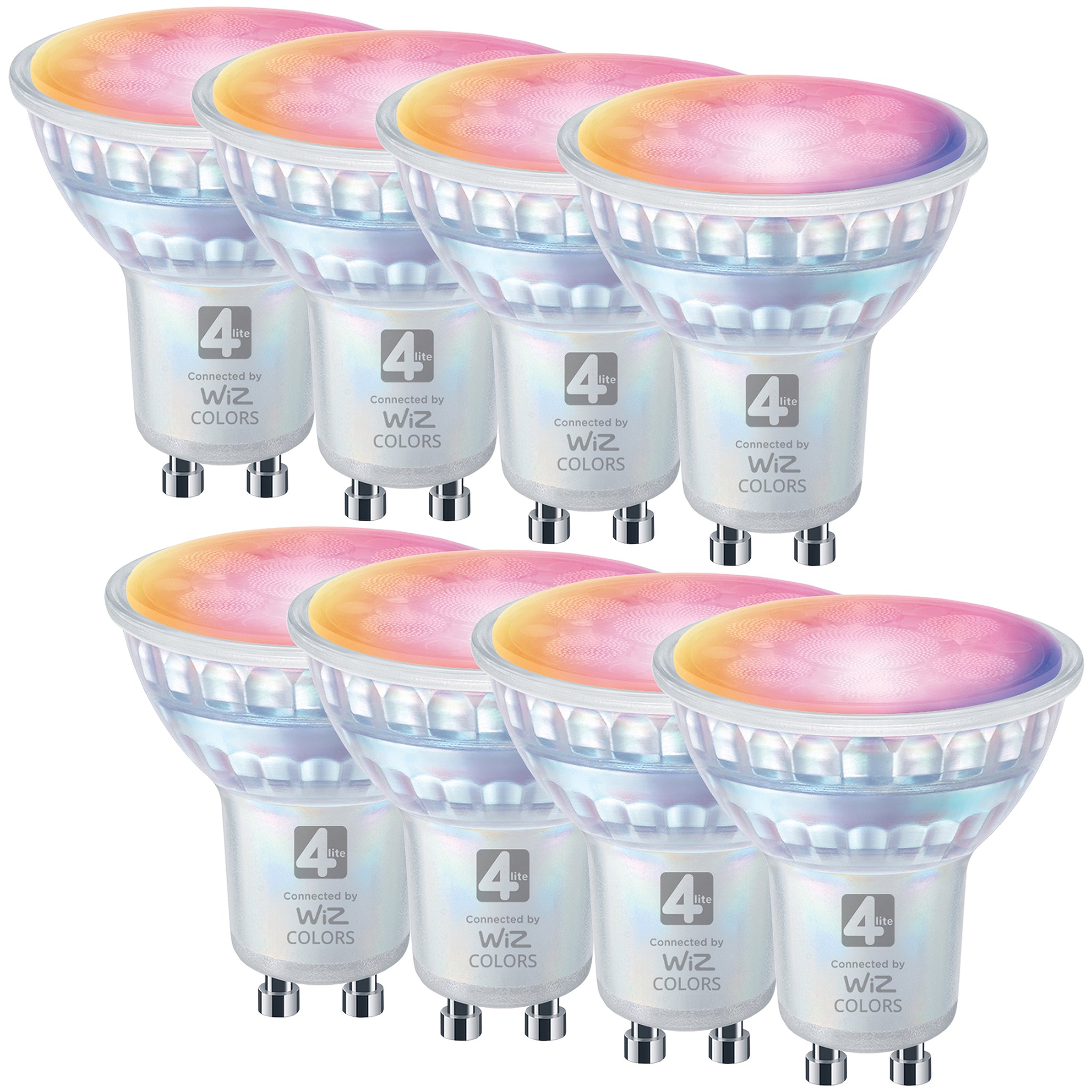 4lite Wiz Connect Dimmable Multicolour WiFi LED Smart Bulb - GU10 Pack of 8