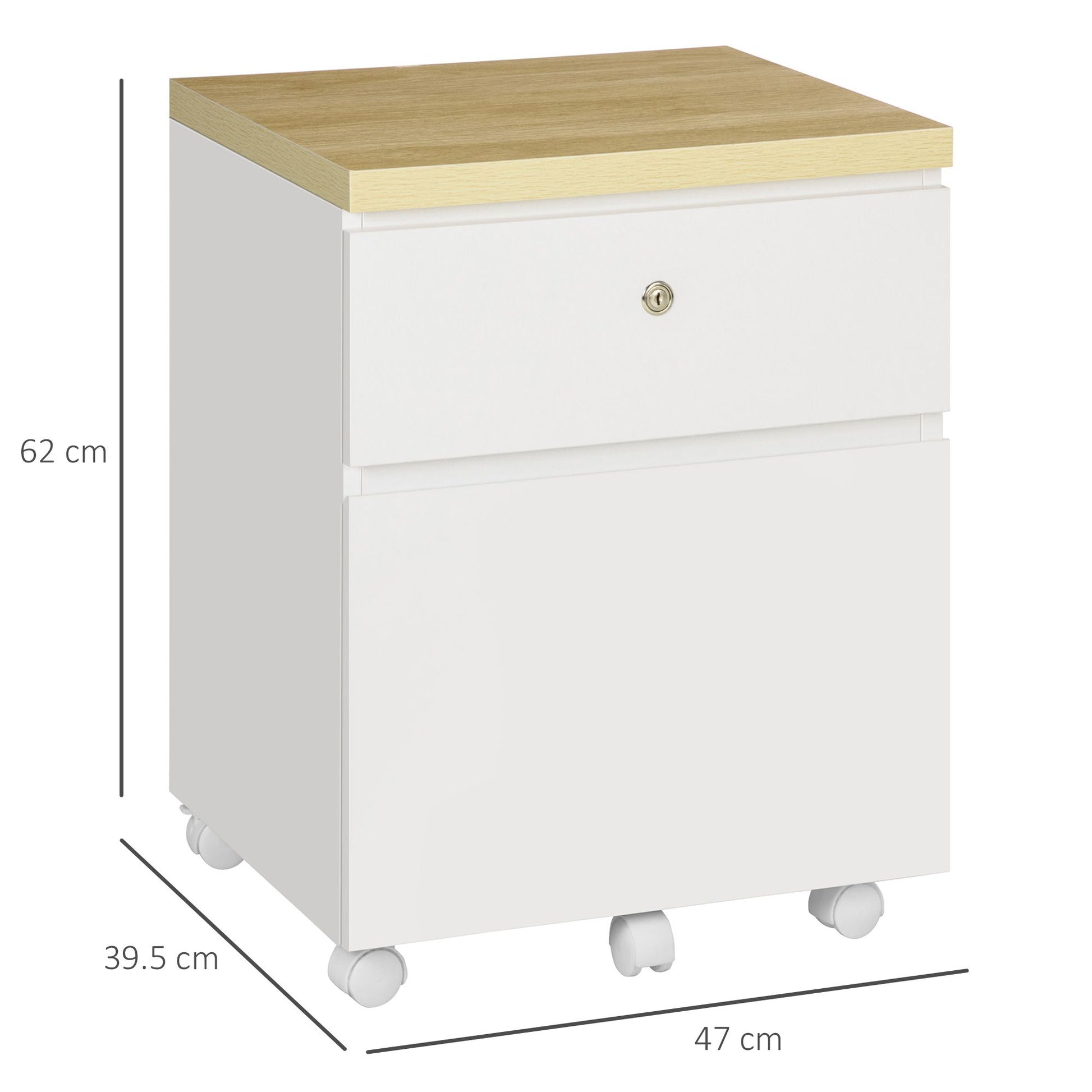 ProperAV Extra Lockable 2-Drawer Filing Cabinet with Hanging Bars & Wheels - White - maplin.co.uk