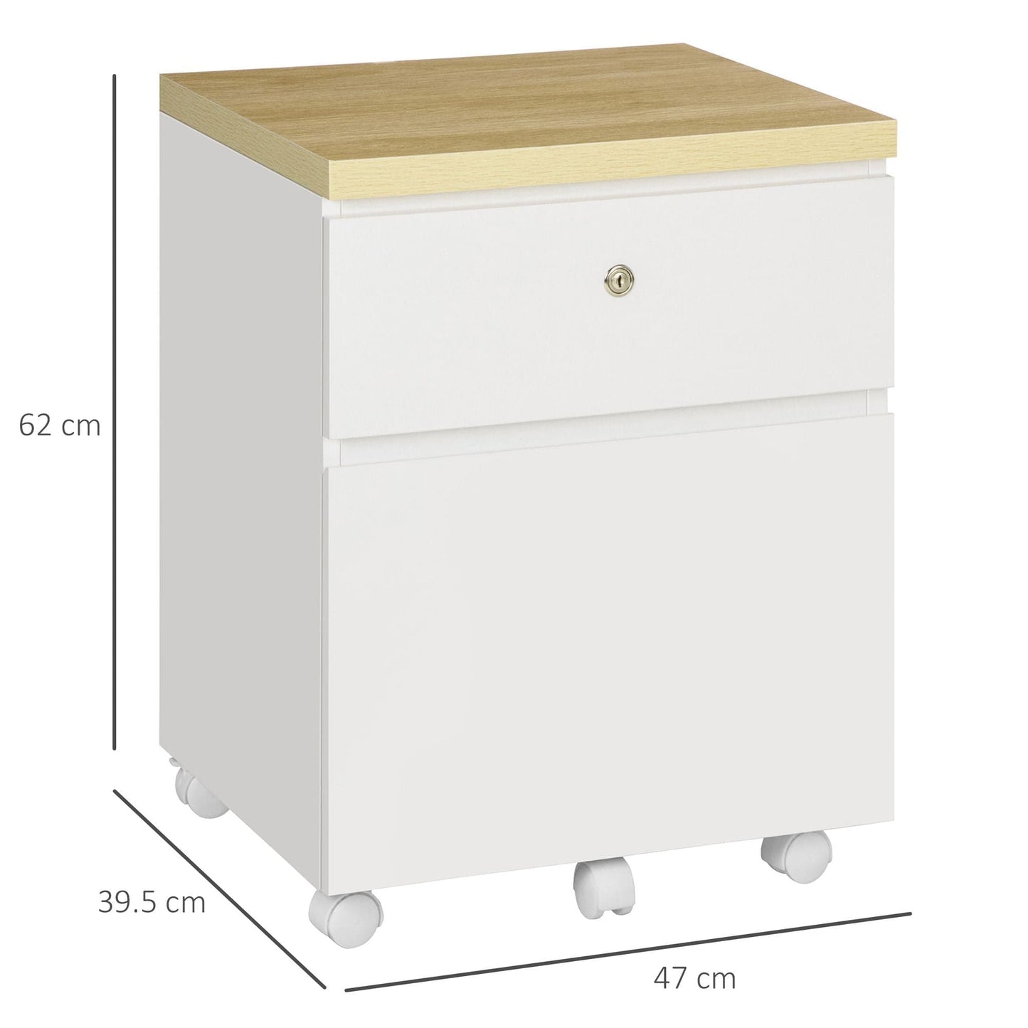 ProperAV Extra Lockable 2-Drawer Filing Cabinet with Hanging Bars & Wheels - White - maplin.co.uk