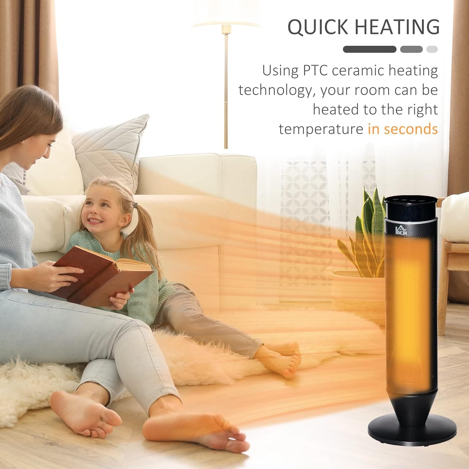 Maplin 42° Oscillation Indoor Ceramic Tower Space Heater with Remote Control & Timer - Black - maplin.co.uk