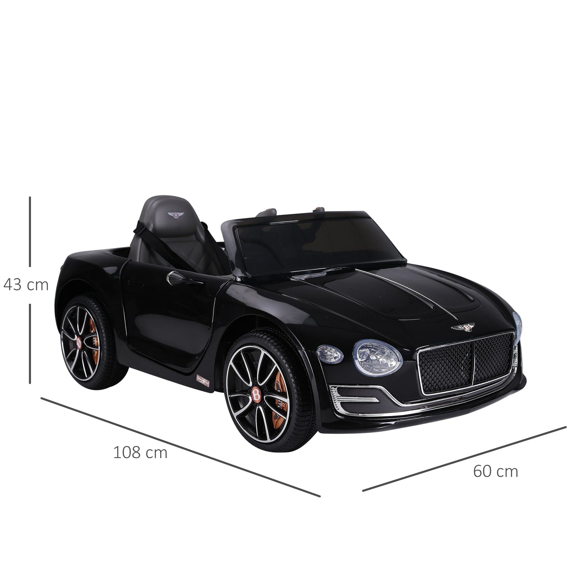 Maplin Plus Bentley GT 12V Electric Kids Ride On Toy Car with LEDs, Music & Remote Control for 3-8 Years - Black - maplin.co.uk