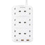 MOMAX OnePlug 6-Outlet Extension Plug Socket Power Strip with USB-C & 2x USB-A - 2m