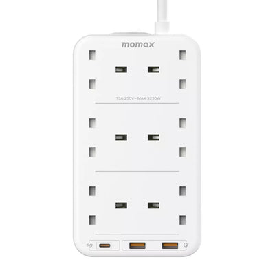 MOMAX OnePlug 6-Outlet Extension Plug Socket Power Strip with USB-C & 2x USB-A - 2m