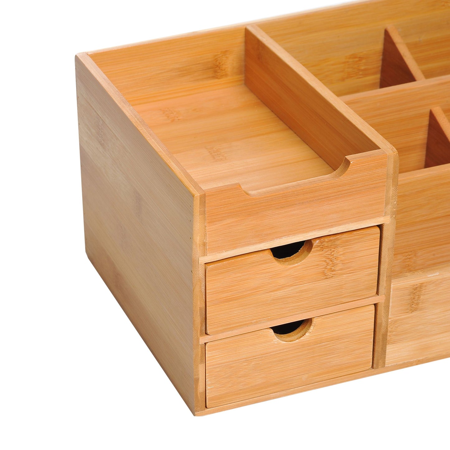 ProperAV Extra Multi-Function Storage Organiser with 7 Storage Compartments & 2 Drawers - Bamboo - maplin.co.uk