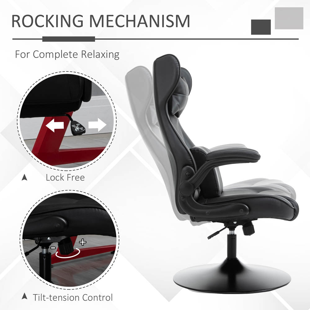 Maplin Plus Racing Style Adjustable Gaming Chair with Lumbar Support, Flip-up Armrests & Headrest - Black - maplin.co.uk