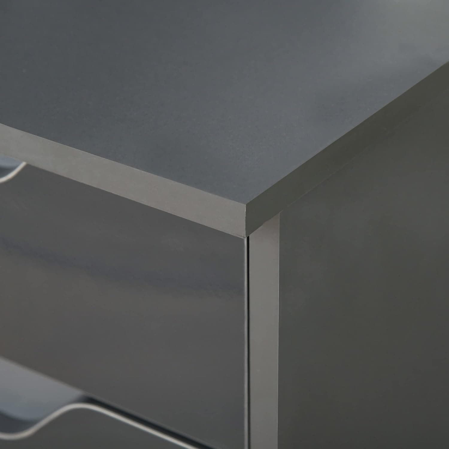 ProperAV Extra High Gloss Office Desk with Drawers & Storage Cabinet - Grey