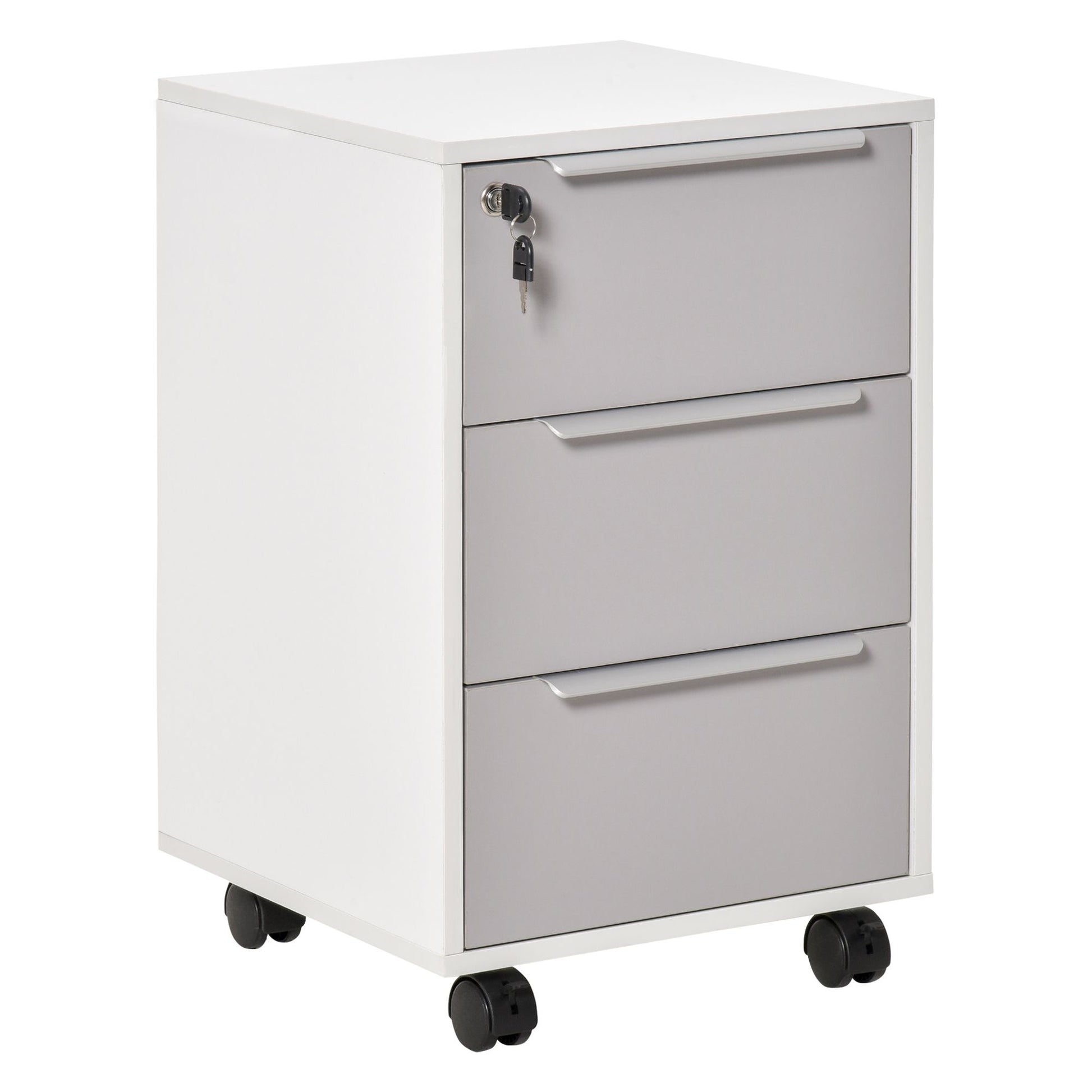 ProperAV Extra 3-Drawer Locking Mobile Filing Cabinet with Wheels - White - maplin.co.uk