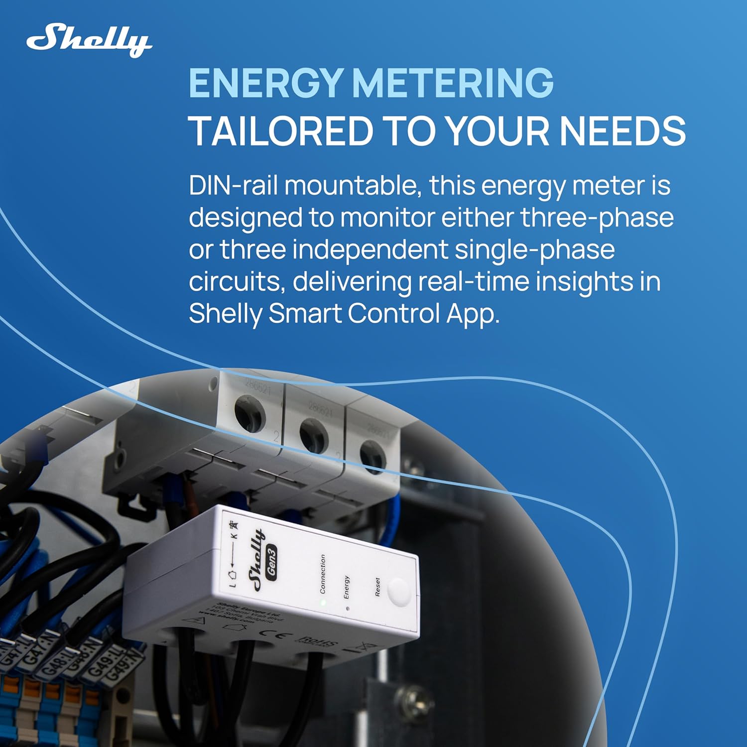 Shelly 3EM-63W Gen3 WiFi Three-Phase Energy Meter with Integrated Current-Transformers