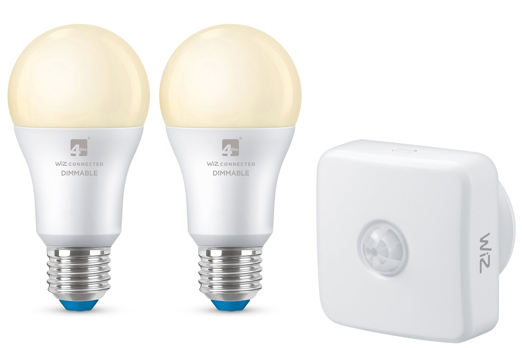 4lite WiZ Connected A60 Warm White WiFi LED Smart Bulb - E27 Large Screw Pack of 2 + Sensor
