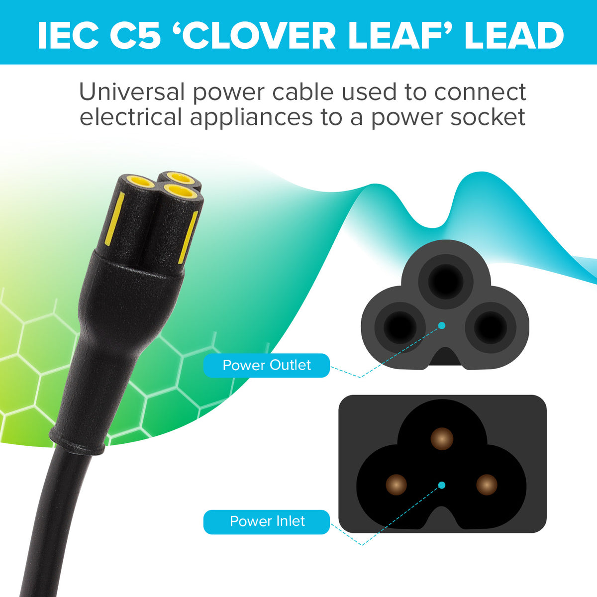 Maplin Power Lead IEC C5 Clover Leaf Plug Female to UK 3-Pin Plug - Black, 1m