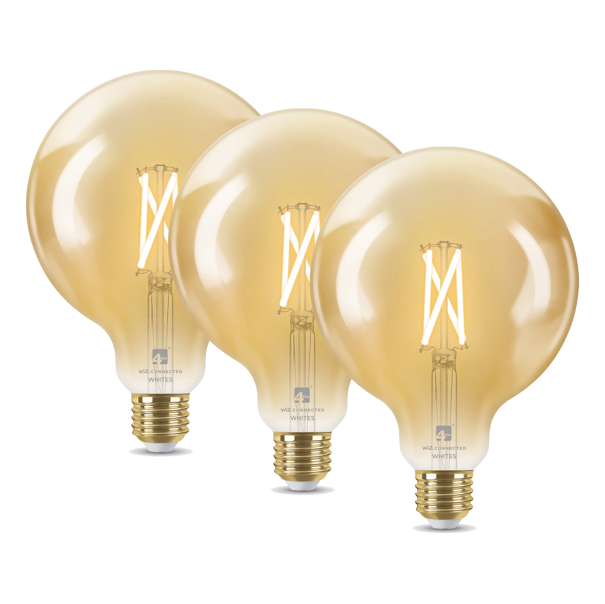 4lite WiZ Connected G125 Globe Filament Amber WiFi LED Smart Bulb - E27 Large Screw Pack of 3