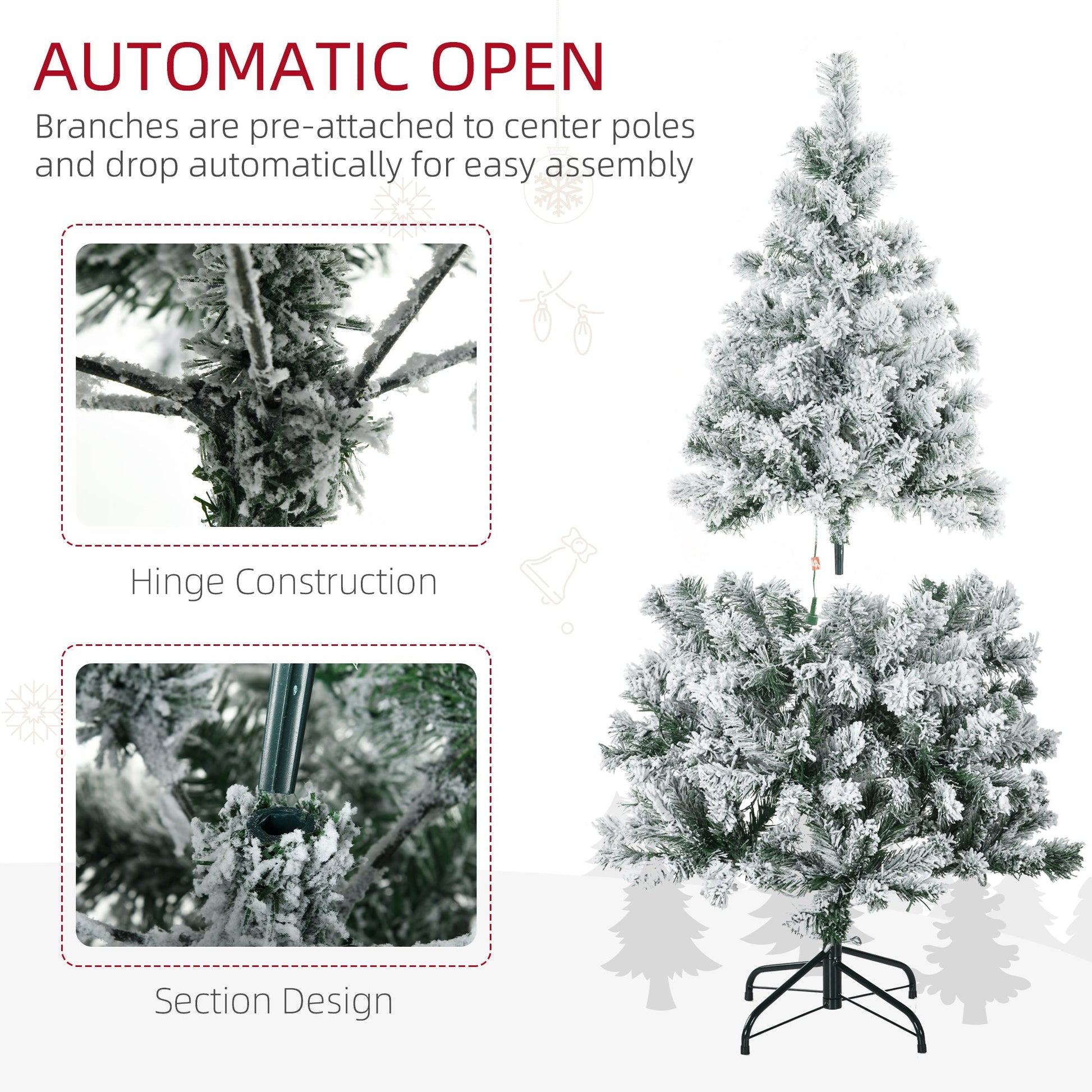 HOMCOM 4.5ft LED Snow Flocked Artificial Christmas Tree with Steel Base - maplin.co.uk