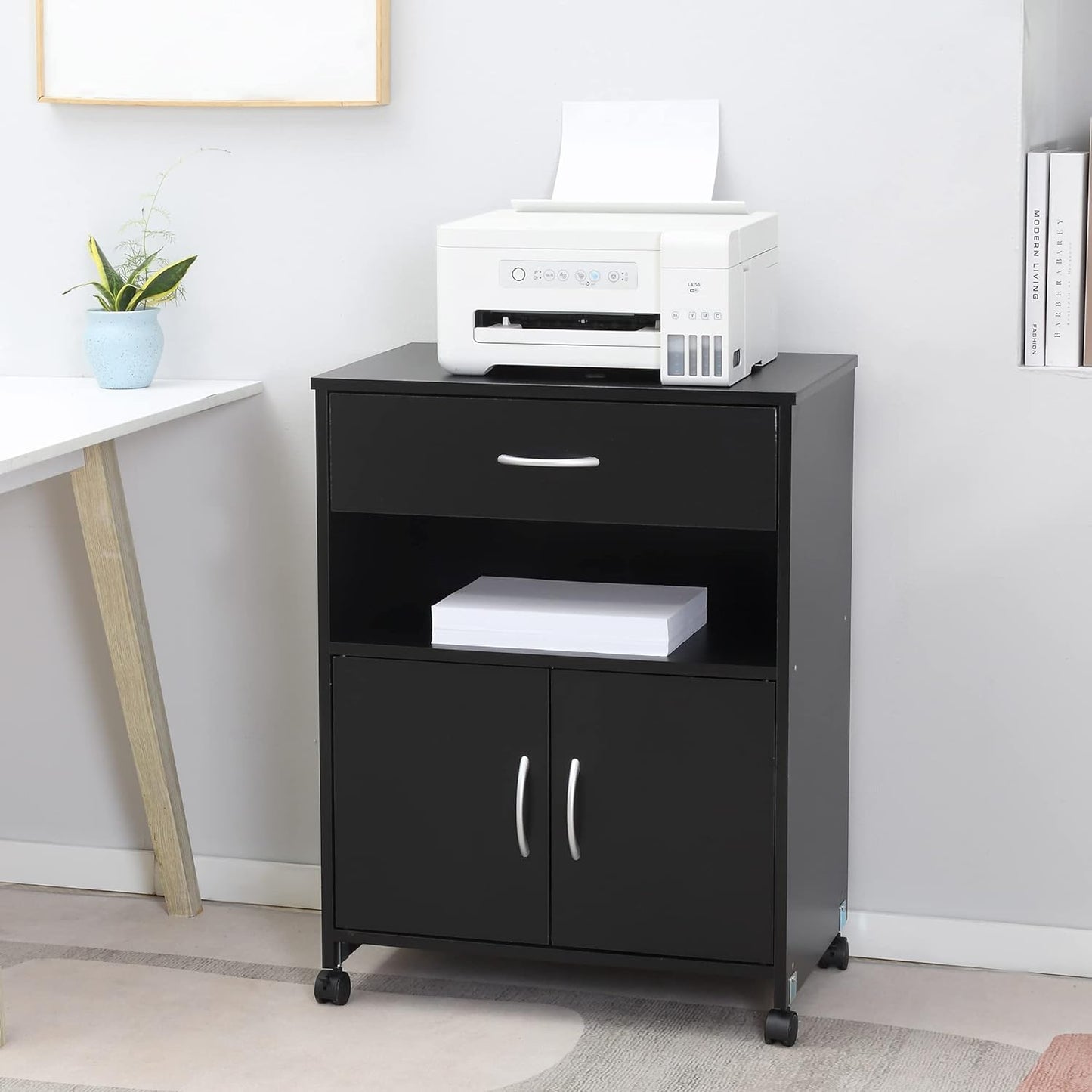 ProperAV Extra Mobile Printer Stand Storage Cabinet - Black - maplin.co.uk