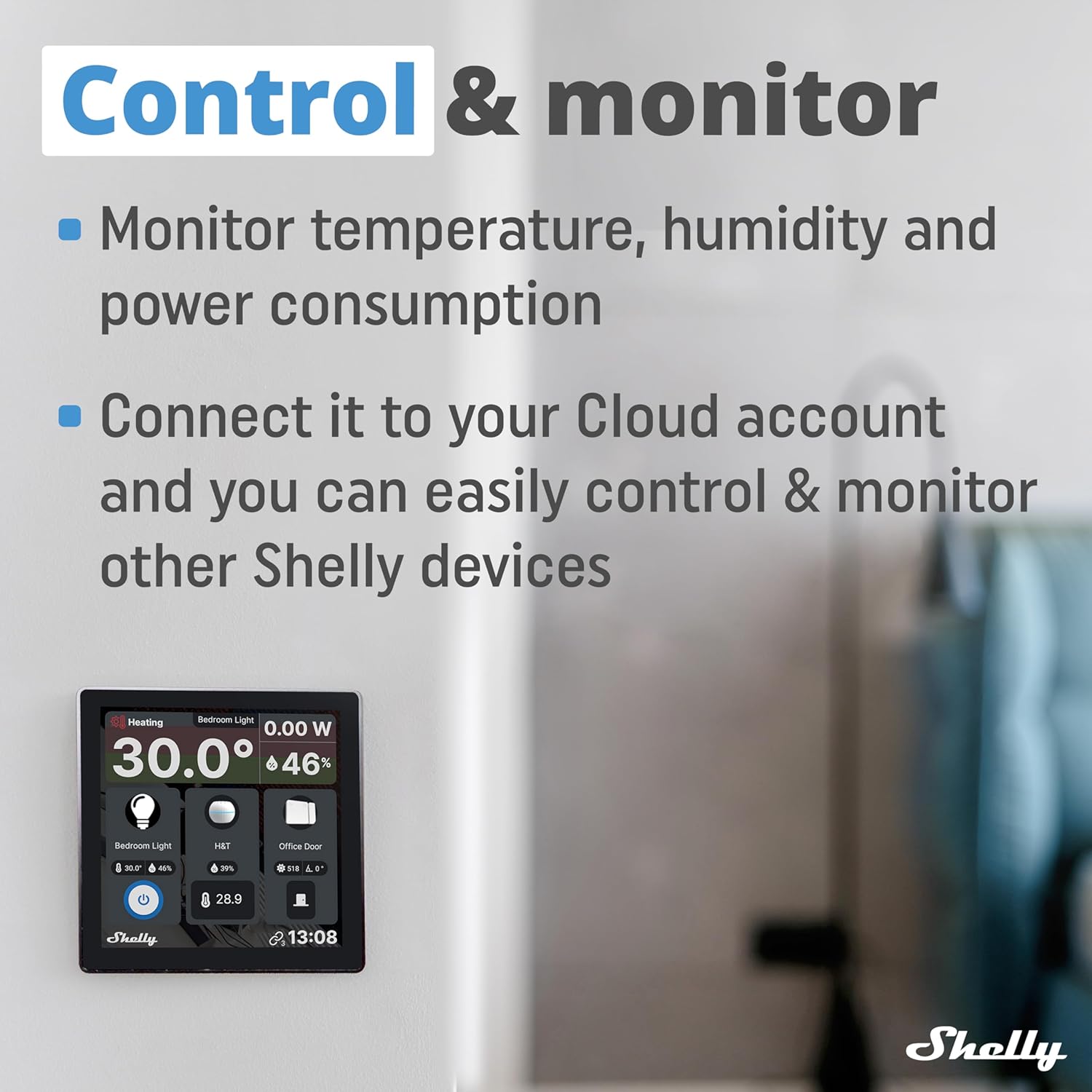 Shelly Wall Display with BLU H&T Temperature & Humidity Sensor