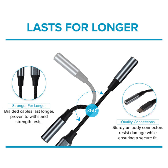 Maplin USB-C to 3.5mm Female Jack Headphone Aluminium Braided Adapter ...