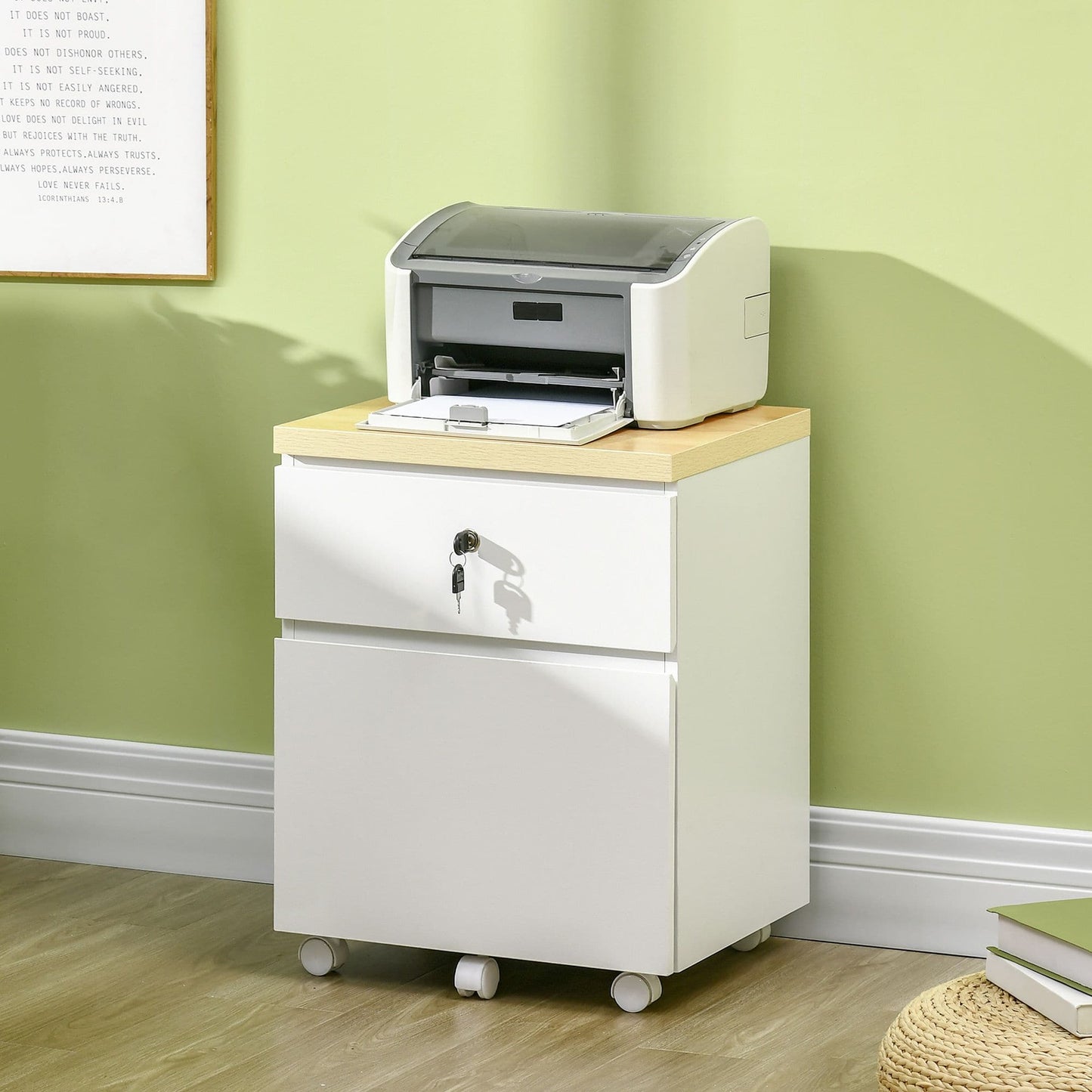 ProperAV Extra Lockable 2-Drawer Filing Cabinet with Hanging Bars & Wheels - White - maplin.co.uk