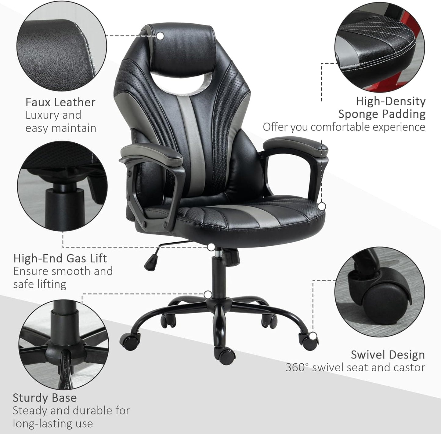 Maplin Plus Faux Leather Adjustable Swivel Gaming Chair - Black - maplin.co.uk