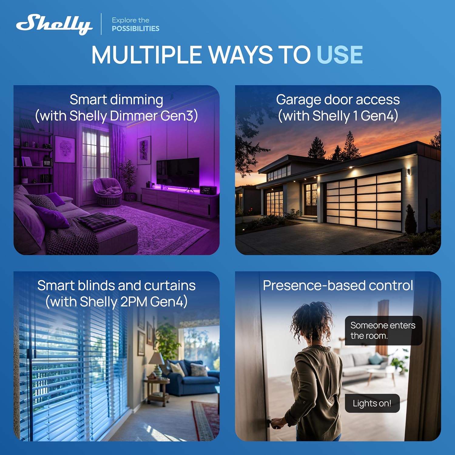 Shelly BLU Smart 4-Channel Bluetooth & Zigbee Remote Control with Gesture Control