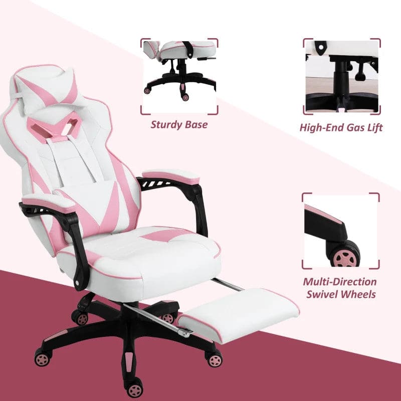Maplin Plus Ergonomic Racing Adjustable Reclining Gaming Office Chair with Headrest, Lumbar Support & Retractable Footrest
