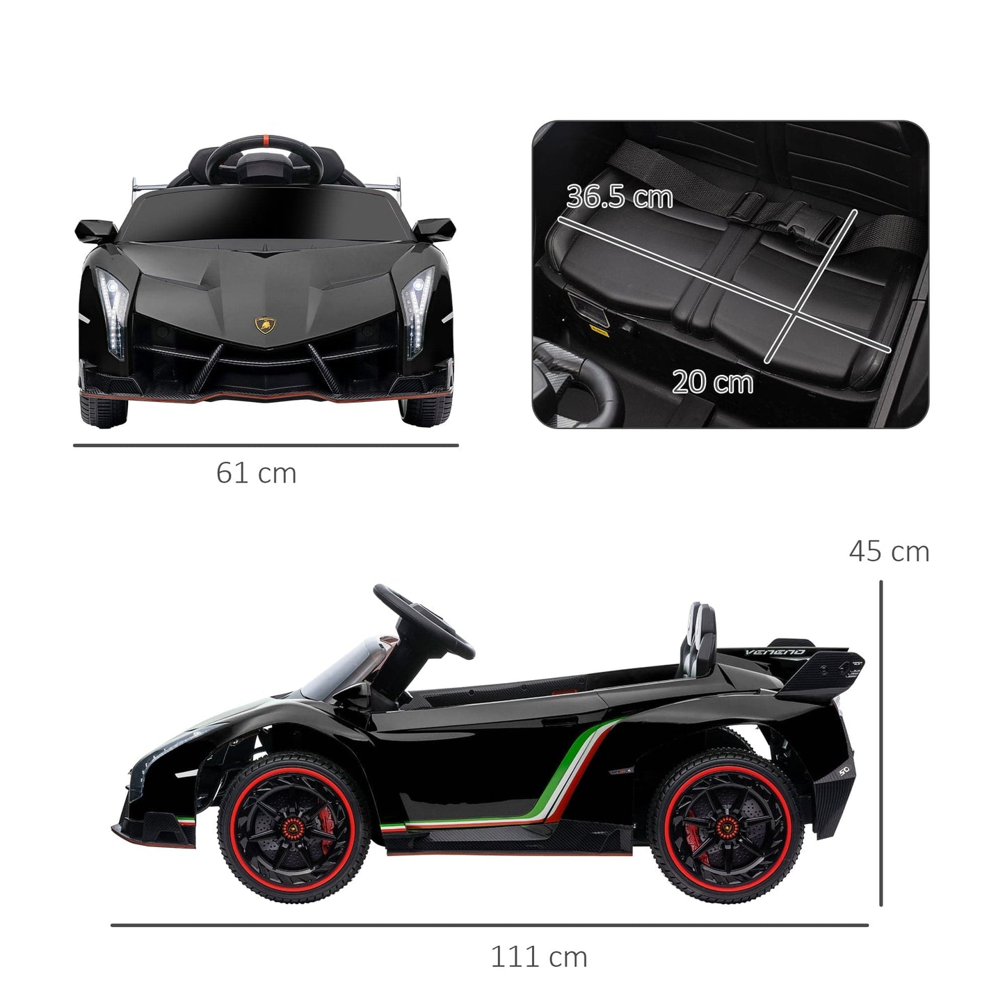 Maplin Plus Licensed Lamborghini Veneno 12V Electric Ride On Car with Portable Battery, Remote, Music & Horn - maplin.co.uk