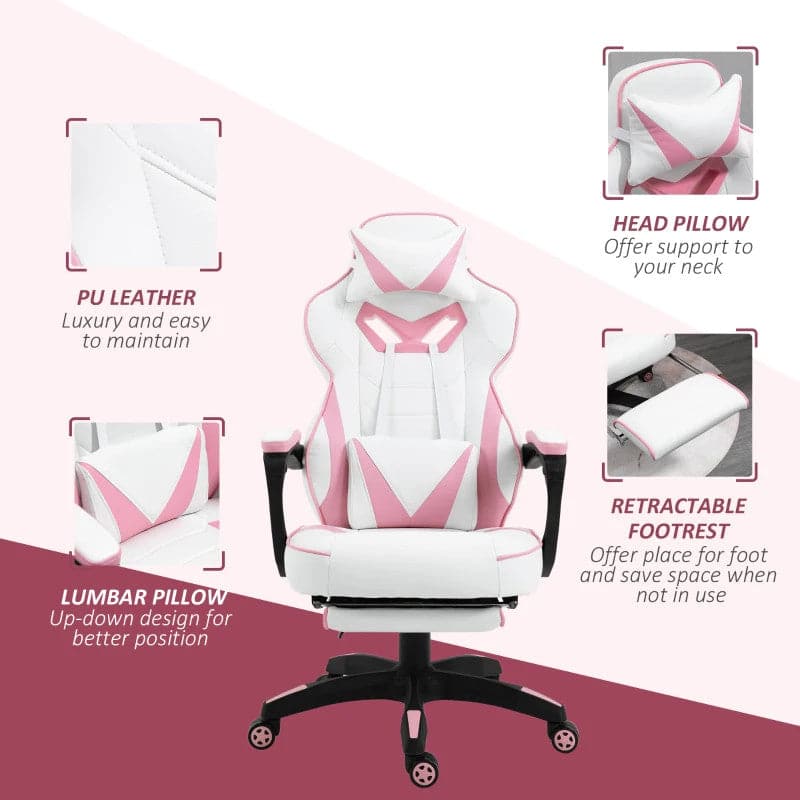 Maplin Plus Ergonomic Racing Adjustable Reclining Gaming Office Chair with Headrest, Lumbar Support & Retractable Footrest