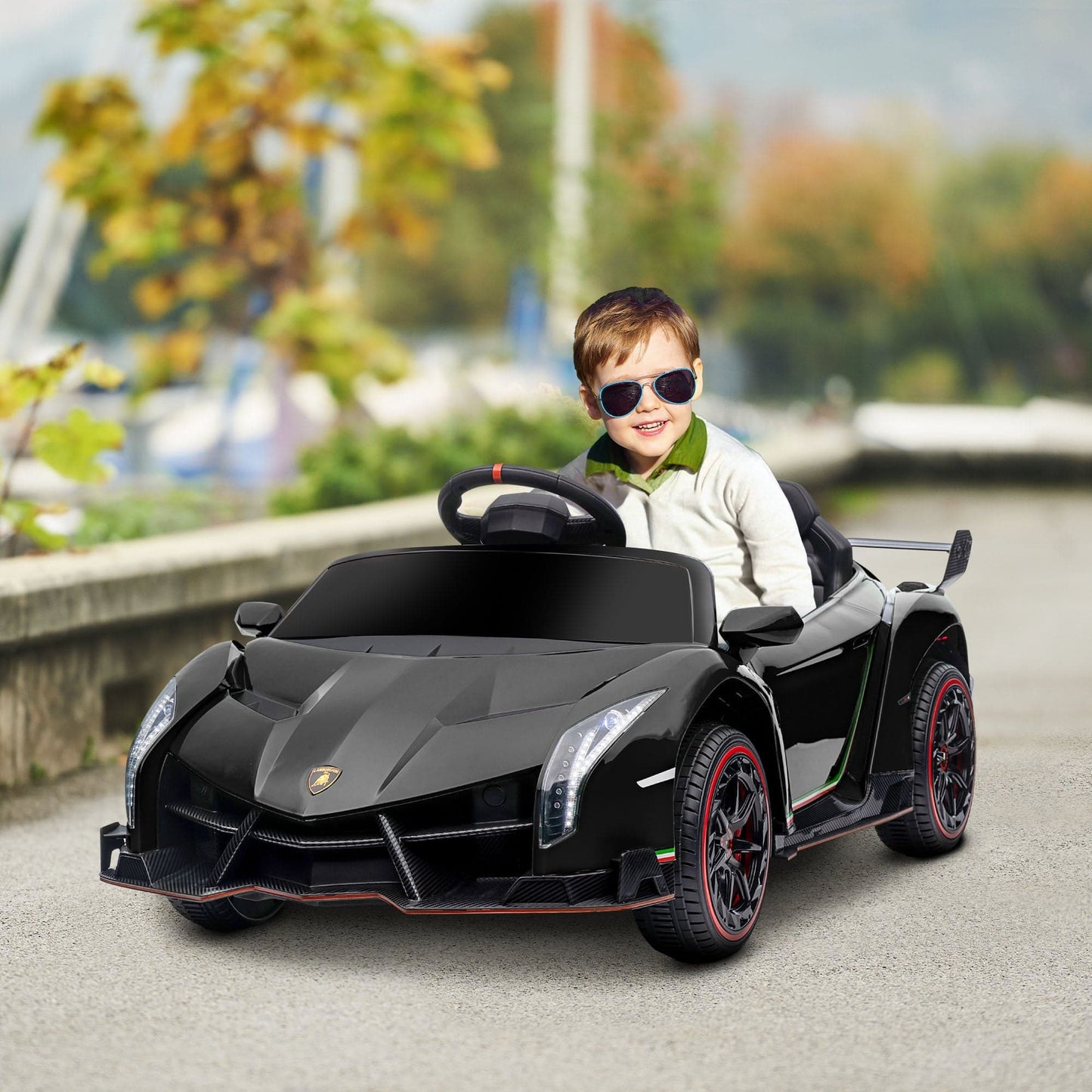 Maplin Plus Licensed Lamborghini Veneno 12V Electric Ride On Car with Portable Battery, Remote, Music & Horn - maplin.co.uk