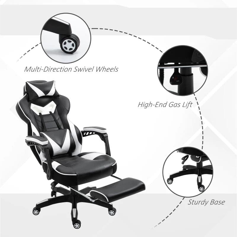 Maplin Ergonomic Racing Adjustable Reclining Gaming Office Chair with Headrest, Lumbar Support & Retractable Footrest - maplin.co.uk