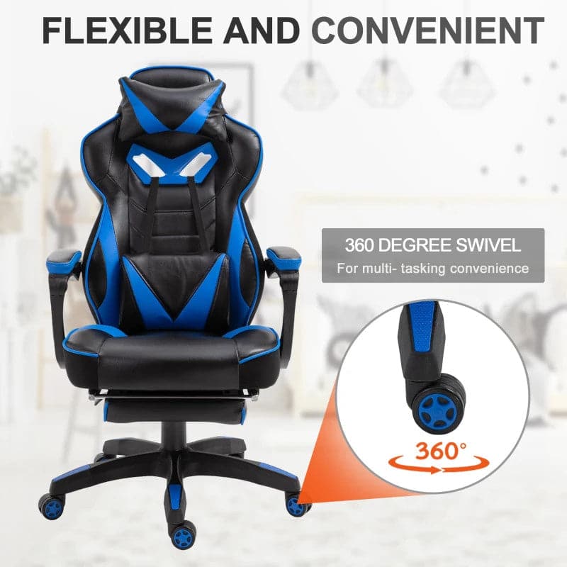 Maplin Plus Ergonomic Racing Adjustable Reclining Gaming Office Chair with Headrest, Lumbar Support & Retractable Footrest