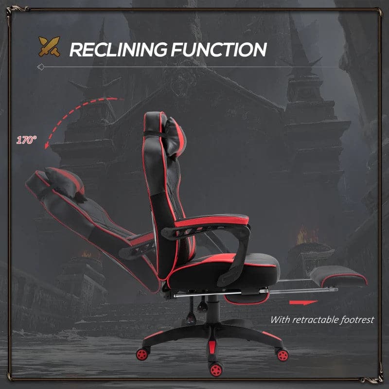 Maplin Plus Ergonomic Racing Adjustable Reclining Gaming Office Chair with Headrest, Lumbar Support & Retractable Footrest