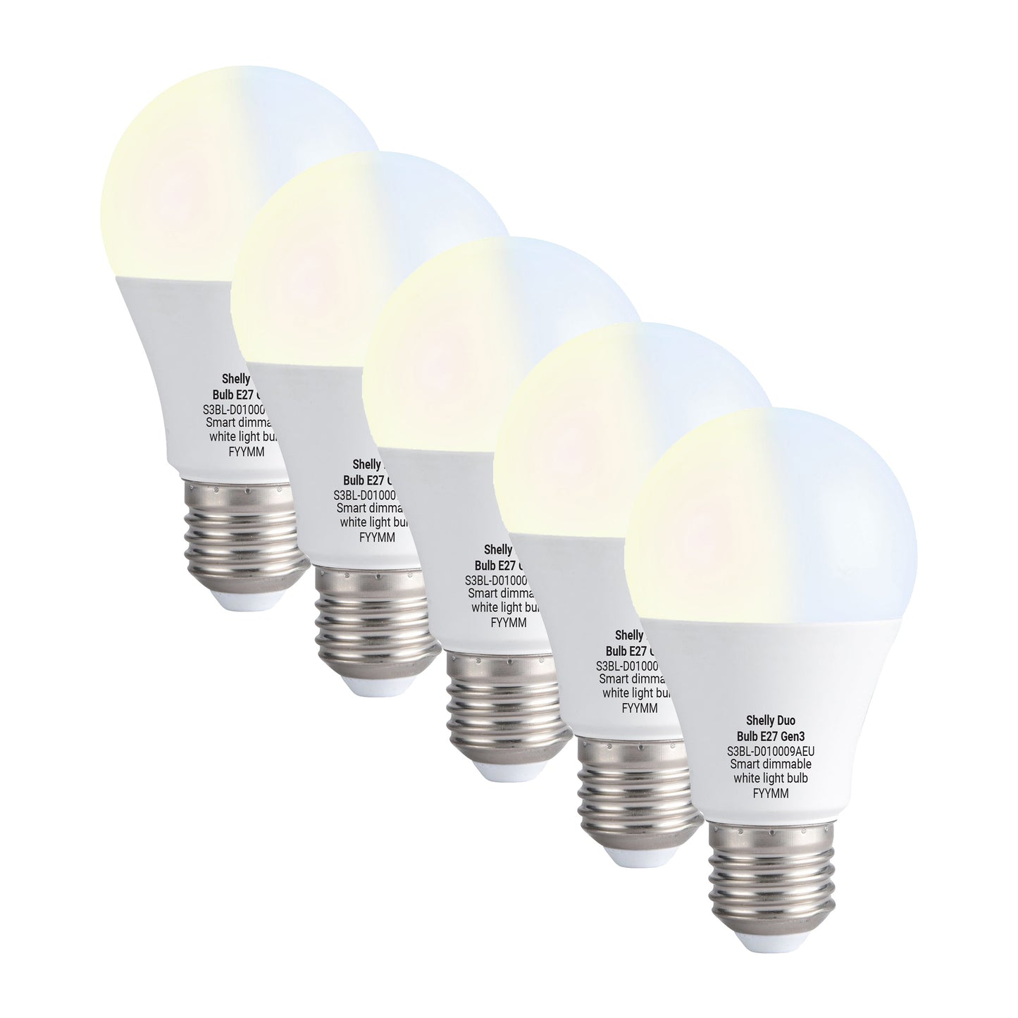 Shelly Duo E27 Gen3 Adjustable White WiFi & Bluetooth Smart Bulb - Pack of 5