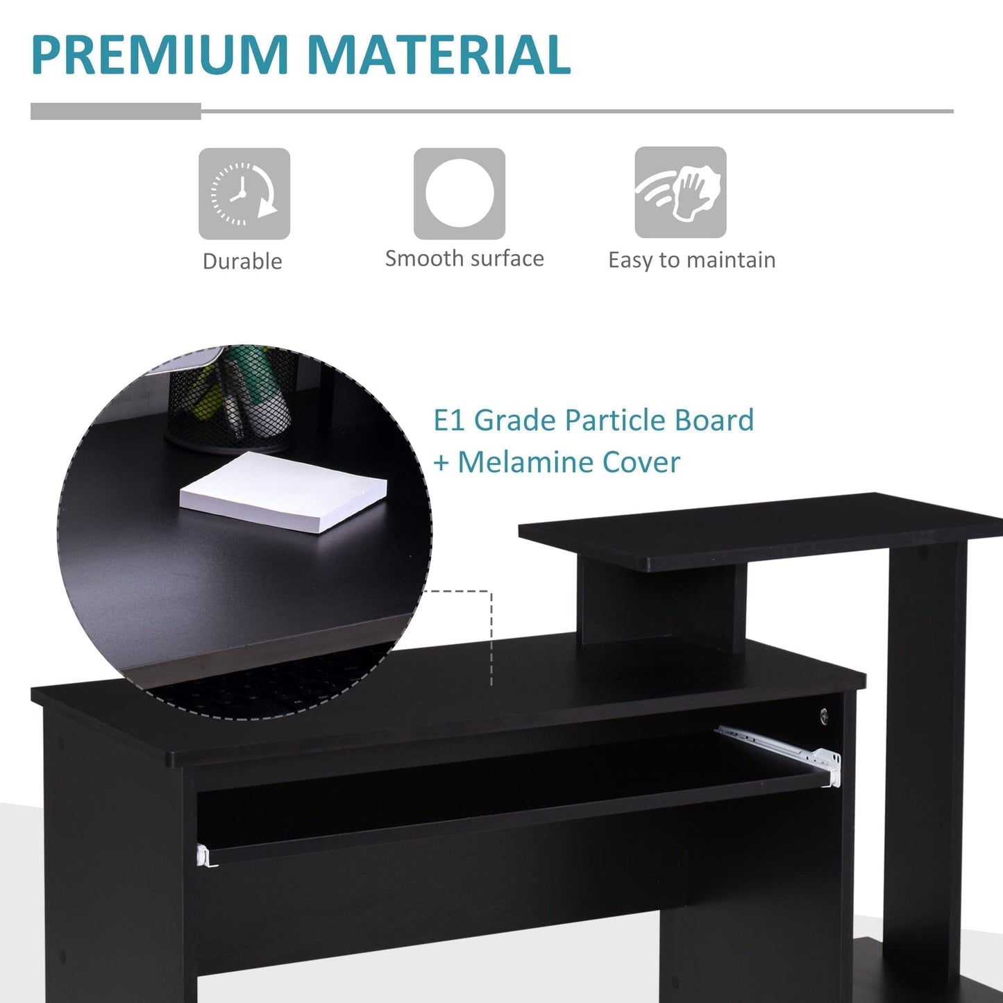 ProperAV Extra Computer Desk with Sliding Keyboard Tray & Side Compartment - maplin.co.uk