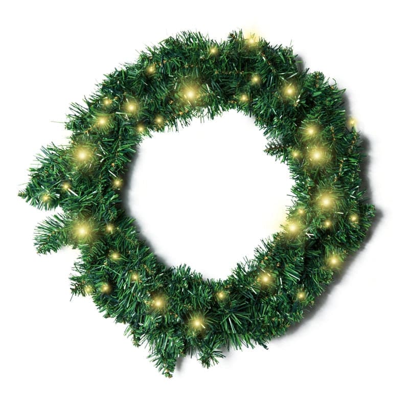 HOMCOM 55cm Pre-Lit Warm White LED Christmas Wreath - maplin.co.uk