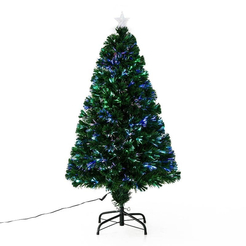 HOMCOM 4ft Pre-Lit Fibre Optic Artificial Christmas Tree Holiday with Tree Topper - maplin.co.uk